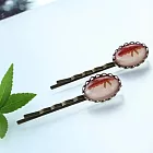 條紋蕾絲禮物髮夾一對(紅蝴蝶結)‧輕靈之森手工療癒系