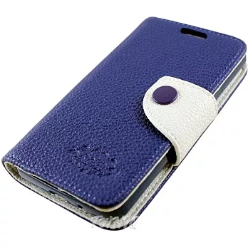 KooPin 三星 i9152 Galaxy Mega 5.8吋 雙料縫線 側掀(立架式)皮套寶石藍