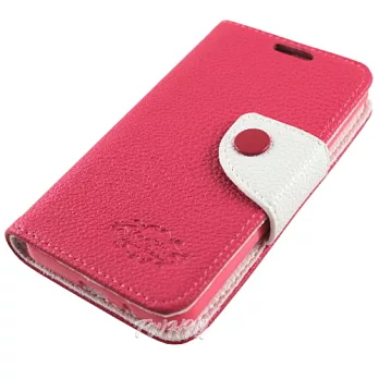 KooPin 三星 i9152 Galaxy Mega 5.8吋 雙料縫線 側掀(立架式)皮套蜜桃紅
