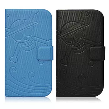 OneMagic Samsung S4 航海王 壓印紋側掀皮套 魯夫骷顱旗系列-藍