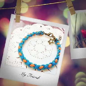 WaWu款三色腊繩編織手鍊(橘+湖水綠+亮藍+星星)