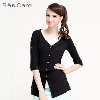 【Bés Carol】女式長款針織外套M黑