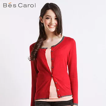 【Bés Carol】女式圓領開襟針織衫XL紅