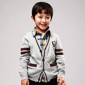 【C.H.K.】男童V領撞色針織開襟衫115淺麻灰