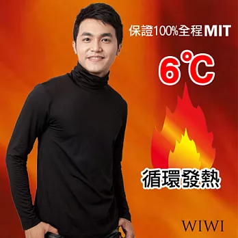 【WIWI】100%MIT輕柔刷毛高領暖氣發熱衣(經典黑 男M-XL)L經典黑