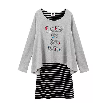 【CACO】MIT 縫線印花假兩件洋裝FREE麻花灰