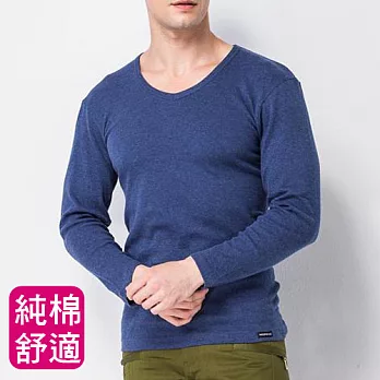 【MORINO】時尚麻花紋棉毛保暖長袖V領衫(男)-藍色M藍色