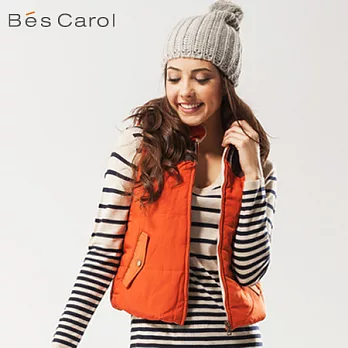【Bés Carol】女式立領棉背心外套XL灰桔