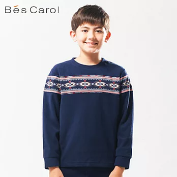 【Bés Carol】圓領印花家居套裝(上衣+褲)M藏青藍