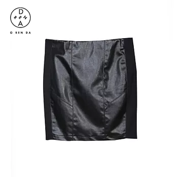 ORENDA 比整件皮好穿的拼接皮短裙S黑