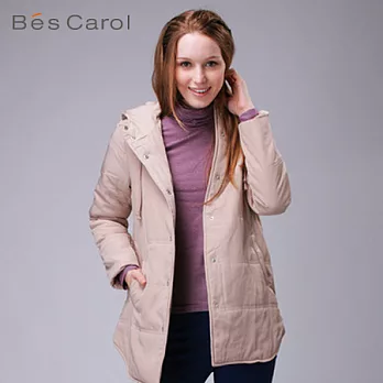 【Bés Carol】女式絎棉連帽長款棉服外套M淺米