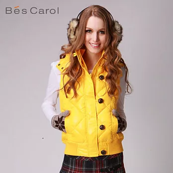 【Bés Carol】女式菱形格羽絨背心外套M中黃