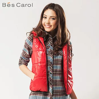 【Bés Carol】女式撞色連帽棉背心外套S紅