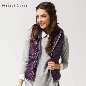 【Bés Carol】女式撞色連帽棉背心外套S紫