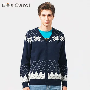 【Bés Carol】男式雪花毛衣開衫S藏青藍