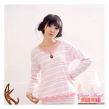 蜜糖派對 秋冬睡衣-日系橫紋棉質兩件式睡衣(粉)F(M~L)