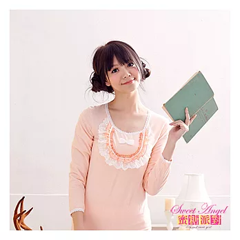 蜜糖派對 秋冬睡衣-素色蕾絲棉質兩件式睡衣(橘) F(M~L)