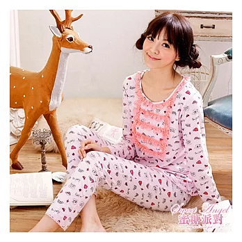 蜜糖派對 秋冬睡衣-蕾絲杯子棉質兩件式睡衣(粉) F(M~L)