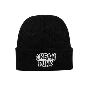 【CACO】CREAM PUNK‧獨家經銷‧溶化字繡花毛帽黑