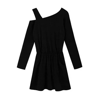 【CACO】美式休閒‧斜肩不對稱素洋裝FREE黑