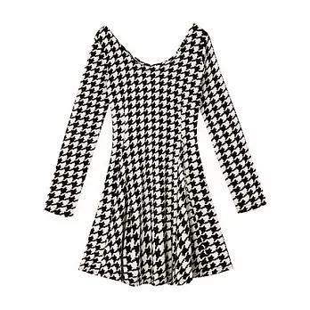 【CACO】美式休閒‧千鳥格紋長袖洋裝FREE黑色