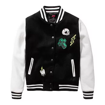 【CACO】CREAM PUNK.獨家經銷‧骷顱牙齒繡章棒球外套M黑色