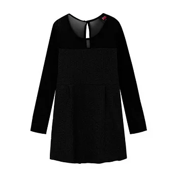 【CACO】CREAM PUNK.獨家經銷.透膚幾何壓紋長袖洋裝S黑