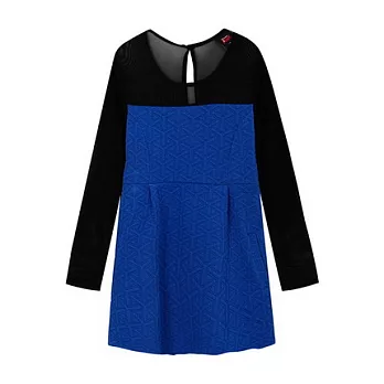 【CACO】CREAM PUNK.獨家經銷.透膚幾何壓紋長袖洋裝M寶藍