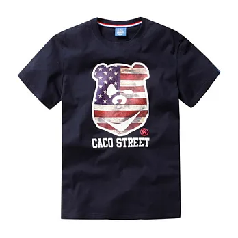 【CACO】CACO ST.美式街頭.國旗熊頭短T.情侶款(男)S丈青