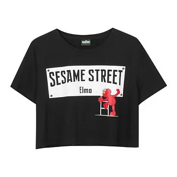 【CACO】芝麻街.授權款.ELMO街頭短版上衣(女)FREE黑