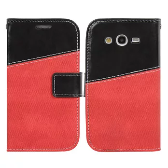 【BIEN】SAMSUNG Grand Duos 瘋牛仔拼色可立保護皮套 (深紅)