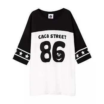【CACO】CACO ST.美式街頭.86拼接長版寬上衣(女)FREE黑