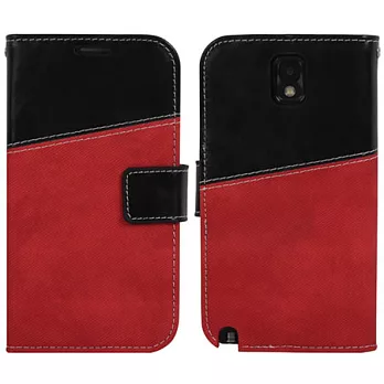 【BIEN】SAMSUNG Note 3 瘋牛仔拼色可立保護皮套 (深紅)
