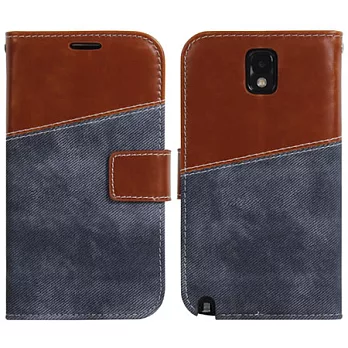 【BIEN】SAMSUNG Note 3 瘋牛仔拼色可立保護皮套 (寶藍)