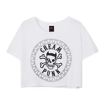 【CACO】CREAM PUNK.燙箔骷顱短版上衣(女)FREE白