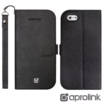 【Aprolink】iPhone5/5S側掀式皮革紋保護皮套/黑(IPH-504/BK)