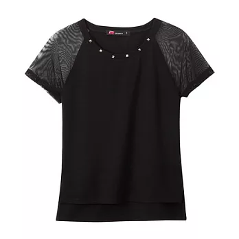 【CACO】CREAM PUNK.透視鉚釘上衣(女)S黑