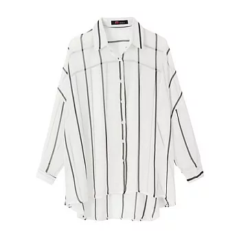 【CACO】CREAM PUNK.直條紋透視長袖襯衫(女)FREE白