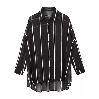 【CACO】CREAM PUNK.直條紋透視長袖襯衫(女)FREE黑