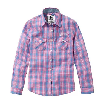 【CACO】CACO SURF.美式休閒.繡花棉麻格子長袖襯衫(女)S粉紅