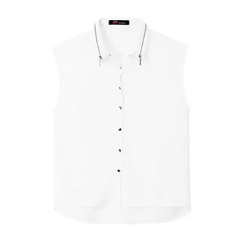 【CACO】CREAM PUNK.拉鍊領雪紡無袖襯衫(女)FREE白