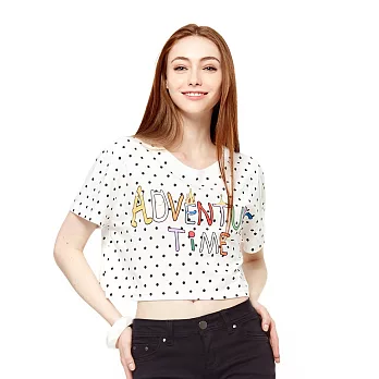 【CACO】探險活寶.授權款.人物字樣點點短版上衣(女)FREE白