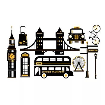 Travel Sticker行李箱造型貼紙-倫敦(金黑)