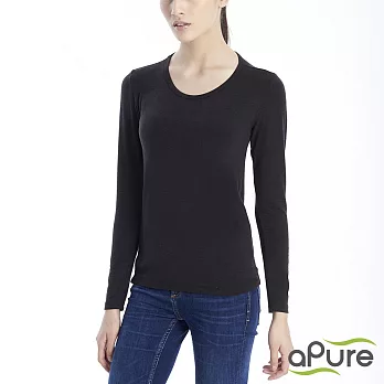 【aPure】feHot發熱衣 女V領柔感發熱衣-神秘黑S 神秘黑