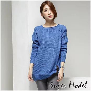 【名模衣櫃】韓系率性針織毛衣-共7色 (適穿M-XXL)FREE藍色