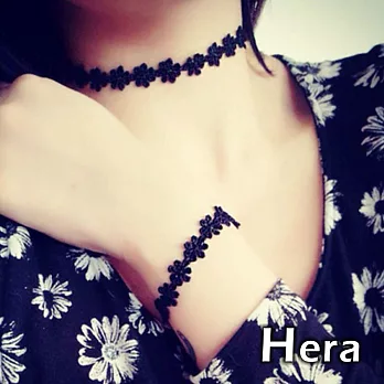 【Hera】赫拉 原宿碎花黑色雛菊蕾絲紋身手鍊(黑色)