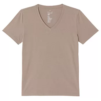 [MUJI無印良品]女有機棉V領短袖T恤M灰棕
