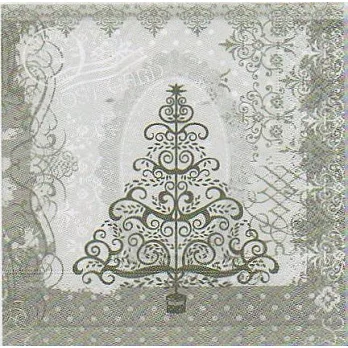 《Paper+Design》餐巾紙-Baroque tree silver銀色巴洛克聖誕樹