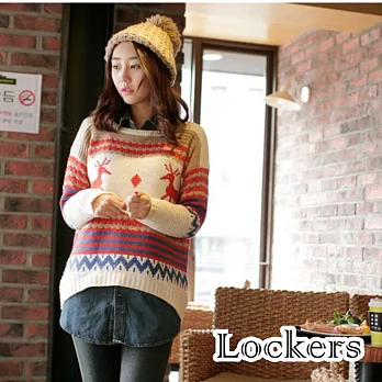 【Lockers 木櫃】聖誕風小鹿款圓領套頭毛衣/針織衫(共2色)黃色
