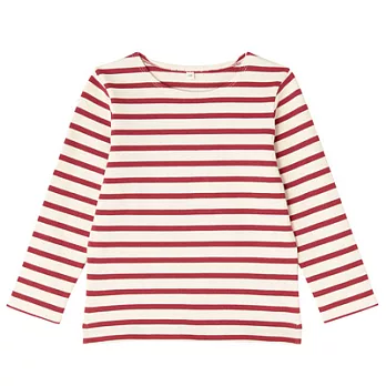 [MUJI無印良品]兒童有機棉柔軟粗織長袖T恤120紅橫紋